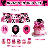 New 32pcs Barbie Birthday Party Decorations include Banner Balloons Cake Toppers