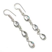 Natural White Topaz Gemstone Handmade 925 Sterling Silver Earring 2.48  B6r97