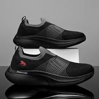 New men's soil flying woven elastic surface offset printing ultra-light soft sole casual one-foot boarding shoes outdoor breathable walking shoes 39 black
