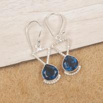 London Blue Topaz Gemstone Earrings, Handmade Gorgeous Silver Jewelry, 925 Solid Sterling Silver Bohemian Earrings Gift For Women 1.62 inches mėlyna