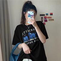 2024 Korean Style Women's Cartoon Short Sleeve Mid-Length T-Shirt XL juoda