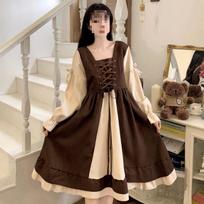 2024 Early Autumn Navy Collar Academy Style Long Sleeve Dress for Petite & Plump Women XL