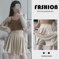 Women's Ice Silk Ballet-Style A-Line Pleated Skirt - Elastic, High Waist, Slimming, and Versatile for Summer M abrikosas