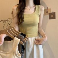 Korean Style Slim Fit Women's Brushed Cotton Vest with Chest Pads - Autumn/Winter Sleeveless Base Layer F [85-130] geltona