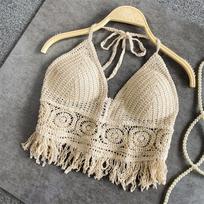 Multi-Color Halter Tie Padded Bikini Top Swimsuit with Camisole Style for Beachwear One Size abrikosas