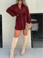 2023 Autumn Women's Fashion Solid Color Long-Sleeve Shirt Set XXL vyno raudonos spalvos