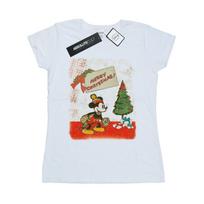 Disney Womens/Ladies Mickey Mouse Vintage Christmas Cotton T-Shirt L balta