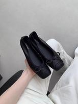 Sheepskin version~ genuine leather retro flat-bottomed ballet shoes women's head pedal bow single shoes grandma shoes 35