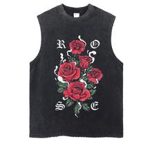 Vintage Tank Top Graphic Y2K Rose Flowers Print T Shirt Cotton Hip Hop Streetwear Oversize Summer Washed Tops Vest S black