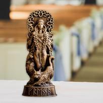 Skandinavijos dievo dervos statula Skandinavijos panteonai, skandinavų dievų figūrėlės vikingų mitologija, vyno spinta, lentyna, knygų spinta, skulptūros ornamentas