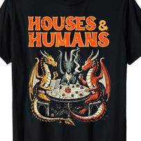 Men's Fun Dungeons&Dragons Inspired T-shirt - House&Humans RPG Parody Game Player Top with Dragon and Wizard Battle Design S