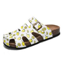 Men Fashion Cork Slippers Print Slides Slip On Sandals Summer Casual Shoes Microfiber Leather 39 geltona