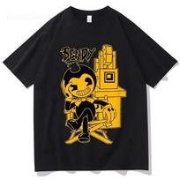 Žaidimas Bendy and The Ink Machine T-shirt Vasariniai trumpomis rankovėmis moteriški T-shirt'ai Streetwear Unisex laisvi O formos iškirpte su grafiniu spaudiniu T-shirt'ai XXXXL juoda