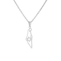 Israeli Map Pendant Necklace with Hexagram Flag & Star of David - Stainless Steel Jewish Symbol Chain