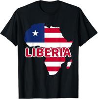 Liberia Liberian Pride Flag Map Africa Print T-Shirt Mens Womens Tees Top 2XL