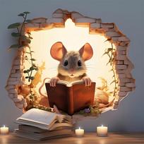 3D skaitymo pelės sienos lipdukai Mielas animacinių filmukų gyvūnų raštas Viniliniai lipdukai Svetainės Miegamojo Vonios Kambario Biuro Namų Dekoras (as the picture,12x12CM) white
