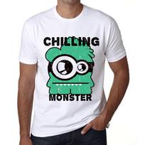 Men’s Vintage Tee Shirt Graphic T Shirt Chilling Monster White XS balta