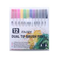 12 PCS Colors FineLiner Dual Tip Brush Pen Drawing Painting Watercolor Art Marker Pens 12pcs gray