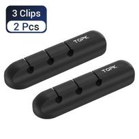 2PCS Cable Organizer Silicone USB Cable Winder Desktop Tidy Management Clips Cable Holder 3 clips - 2 pieces gray