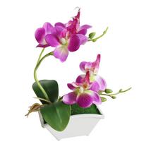 Dirbtinės drugelio orchidėjų gėlės Phalaenopsis namų biuro dekoras su gėlių vazonu violetinė