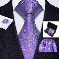 Barry.Wang vyriškų elegantiškų purpurinių kaklaraiščių kvadratinių rankogalių sąsagų dovanų dėžutės rinkinys N-0364