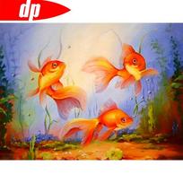 Deimantinė tapyba apvaliais akmenukais Gyvūnas Deimantinė siuvinėjimas Kryželiu Auksinė žuvelė Namų dekoracija 20X30CM