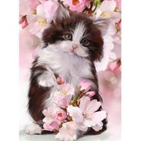 5D Diamond Painting Cross Stitch Cute Cat Diamond Embroidery Cats Flower Rhinestones Diamond Mosaic Stickers Home Decor Full Round 20X30CM gray