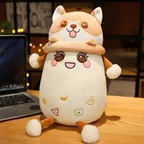 Cartoon Milk Tea Rabbit Pillow Shiba Inu Plush Toy Children Holding Sleeping Doll Lying Pillow Doll Gift 28CM rožinė