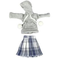 Fashion Hoodies Sweatshirt Pleated Skirt for Barbie Doll Clothes Outfits Students Clothes Set 1/6 Dolls Accessories Toys Gift mėlyna/pilka
