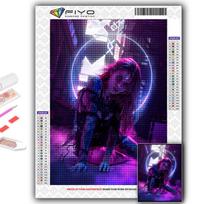 Populiarus 5D „pasidaryk pats“ kryželiu „Cyberpunk“ seksualus meno piešinys, visiškai gręžiamas kryžminio siuvimo amatų rinkinys Sieninis lipdukas namų dekoravimui Full Round 20X30CM black