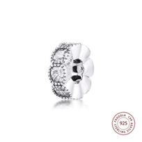 Genuine 925 Sterling Silver Clear CZ Alluring Cushion Spacer Charms Beads Fits Original Bracelet DIY Jewelry Making Accessories white
