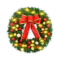 Kalėdinis vainikas su 10 pėdų 20 LED girlianda, kaspinu ir burbulais, 12 colių Linksmų Kalėdų pakabinamas 30cm With String Light red