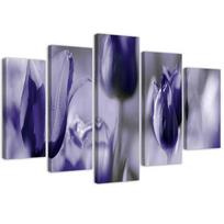 Five piece picture canvas print Tulips Flower Purple 100x70 violetinė