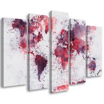 Five piece picture canvas print World Map Red 100x70 violetinė