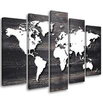Penkių dalių paveikslėlių spaudinys ant drobės World Map Vintage 100x70 balta/juoda