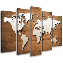Five piece picture canvas print Vintage World Map Brown 100x70 ruda