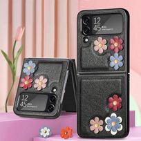 For Samsung Galaxy Z Flip 4 5g Case Korean Style Three -Dimensional Flower Leather Case For Galaxy Z Flip 4 5g Lightweight Cover for Galaxy Z Flip 4 juoda