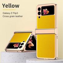 Plating Leather Case For Samsung Galaxy Z Flip 3 Hinge Case Full Protection Cover For Samsung Z Flip 3 5g 3 In 1 Phone Capa For Samsung Z Flip 3 geltona