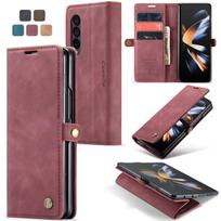 Visiškai apsaugotas odinis telefono maišelio Coque dėklas, skirtas Samsung Galaxy Z Fold4 Zfold4 Fold 4 5g kortelių kišenės dangtelis, skirtas Samsung Fold4 for Samsung Z Fold 4 vyno raudonos spalvos