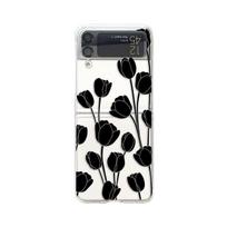 For Samsung Galaxy Z Flip 4 3 Case Tulip Flowers Painted Transparent Shockproof Pc Hard Back Cover For Samsung Zflip4 Flip3 Case For Samsung Z Flip 3
