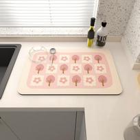 Flower Prints Coffee Dish Placemat Super Absorbent Kitchen Draining Mat Quick Dry Mat Bathroom Drained Pads Kitchen Accessories 30x40CM S beige