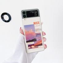 For Samsung Galaxy Z Flip 4 3 Case Sunset Beach Painted Bracelet Transparent Shockproof Hard Cover For Samsung Zflip4 Flip3 Case For Samsung Z Flip 3