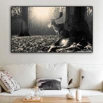 Gyvūnų kilmingieji elniai žiemą, sniego miške, drobė, paveikslas, plakatai ir spaudiniai, sienų dekoras, svetainės dekorui, be rėmelio 20cm×40cm NoFrame gray