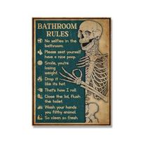 Skeleton Bathroom Rules Wall Art Canvas Painting Nordic Posters And Print Halloween Wall Pictures For Restroom Toilet Decoration 21cm×30cm NoFrame beige