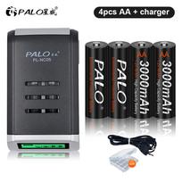 PALO 1.2V NI-MH AA įkraunama baterija 3000mah AA baterijos + LCD Smart AA baterijų įkroviklis 1.2v įkraunamai AA baterijai