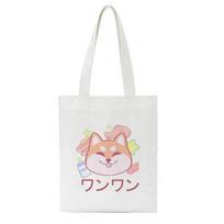 Japoniškas mielas „Shiba Inu“ animacinis filmas Harajuku moterų krepšys Laisvalaikis mokyklinis krepšys Y2k ant peties drobinis krepšys, didelės talpos pirkėjų krepšiai 24*26cm white