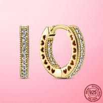 Silver Earring 925 Silver &Gold Zircon Pave Heart Hoop Earrings For Women Earring Hoop Fine Jewelry Making Gift
