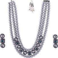 Silver Toned German Silver Layered Jewellery Set (Necklace, Earings)