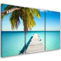 Trijų dalių paveikslas ant drobės „Tropical Palm Beach“ 60x40 mėlyna