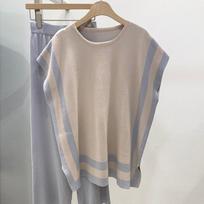 Summer Sleeveless Knitted Ice Silk Two Piece Sets Casual Shirt Wide Leg Pants And Loose Tops Elegant Patchwork 2 Piece Set 26383 One Size pilka spalva